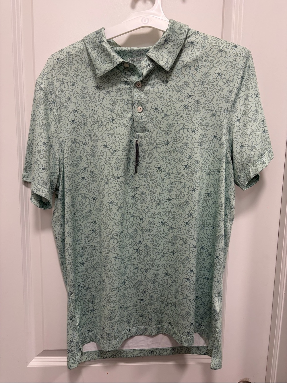 J crew performance Men's Light Mint Floral palm gold Polo med nwt